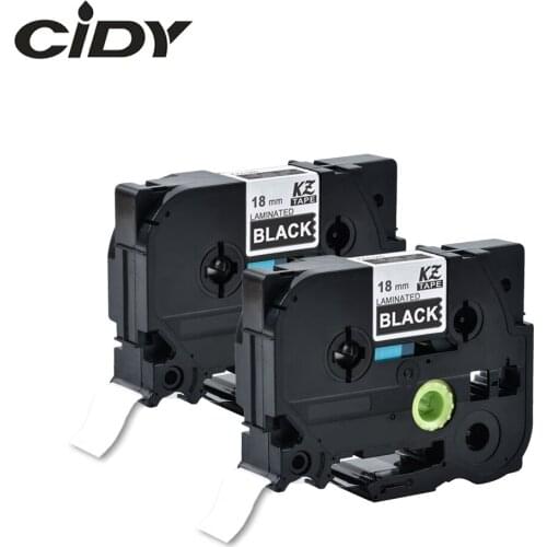 CIDY 2pcs White ON Black TZe-345 TZ-345 for p touch compatible brother label printer laminated tape tze345 tze 345 tz 345 tz345