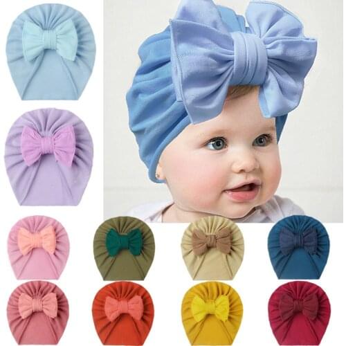 0-4T Big Bow Baby Girl Hat Autumn Winter Turban Bonnet Cap for Children Elastic Kids Infant Toddler Beanie Hat Baby Accessories
