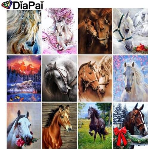DIAPAI 5D DIY Diamond Painting 100% Full Square/Round Drill "Animal horse landscape" 3D Embroidery Cross Stitch Home Decor