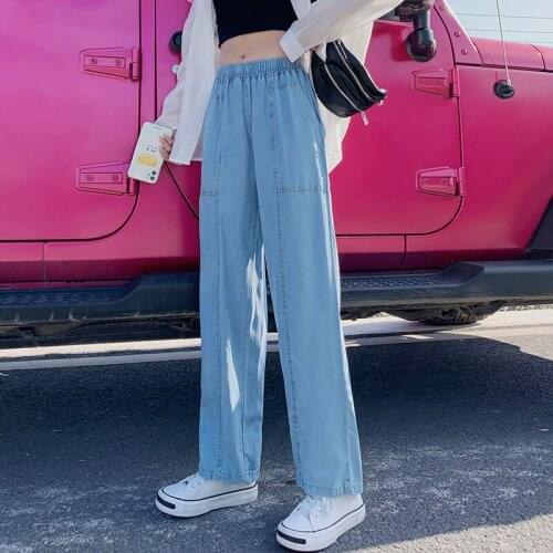 Tencel jeans womens straight wide leg pants high waist drape thin summer new style loose ice silk year thin