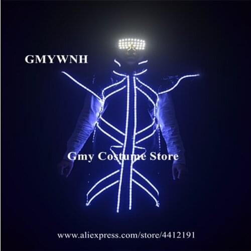 EC94 Men led light costumes ballroom dance robot suit dj jacket MC wears luminous glasses party glowing props coat singer show