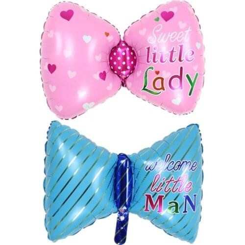 Baby Shower Bow Tie Foil Balloons Baby Boy Girl Happy Birthday Balloons Inflatable Bowknot Air Balls 1st birthday Helium balloon