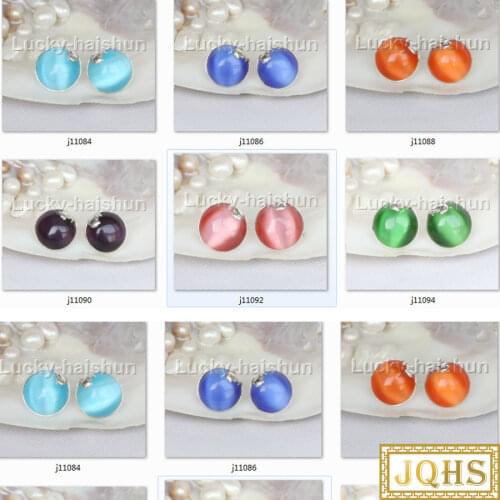 JQHS Dolphin 21mm Green Pink Blue Purple Orange Opal Cat Eyes Quartz Earrings 925 Silver J11094-3 Jewelry