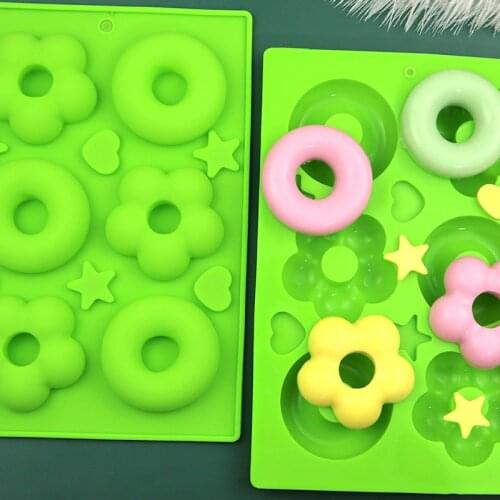 Creative 6 Flower Donut Silicone Mold Patch Chocolate Biscuit Round Cake Mold Pastry DIY Baking Kitchen Utensils Cake Stand