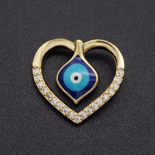 15x16mm 100% CZ Zircon DIY Jewelry Heart Evil Eye Charm Pendant Wholesale Jewellery Accessories Jewellwery Finding Supplies
