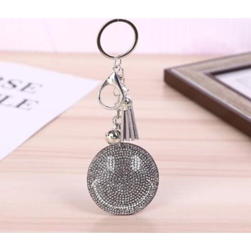 Cute Keychain Rhinestone Crystal Keyring Car Key Chain Women Key Holder Ring Bague smiley face Wholesale Jewelry Gifts