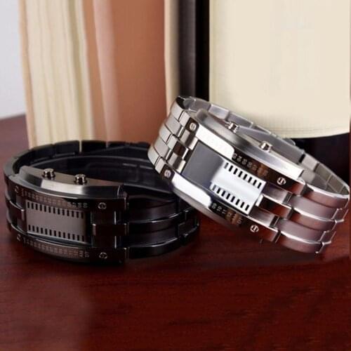 Fashion Couple Watch Men Women Creative Stainless Steel Clock LED Date Bracelet Watch Binary Wristwatch