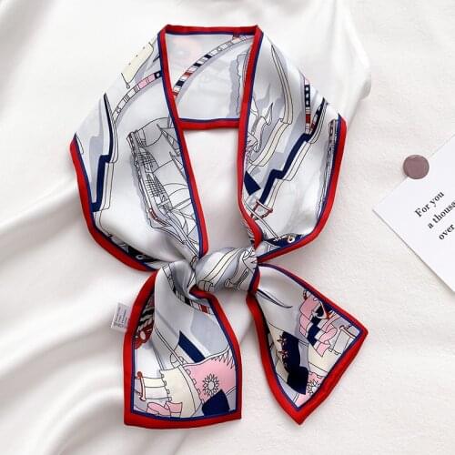 2021 Fashion Women Scarf Long Skinny Silk Neck Scarves Hair Band Accessories Lady Foulard Design Print Handbag Tied Ribbon