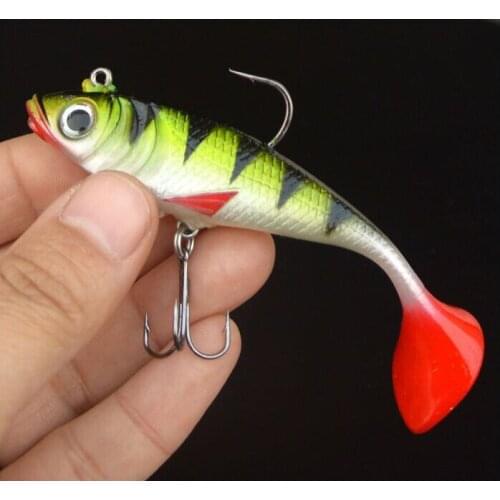 1Pcs Soft Lead Fish 8cm/10.5g 11cm/19g T Shape Tail Jig Fishing Bait Lures with 2 Hooks Treble Fly Fishing Lure L85