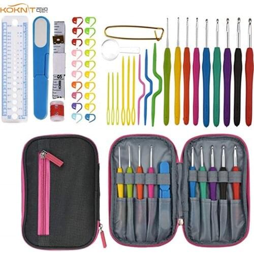 KOKNIT 9pcs Pratical Crochet Hooks Sets Yarn Weave Knitting Hooks Needles Set with Storage Bag Sewing Accessories For Women Mom