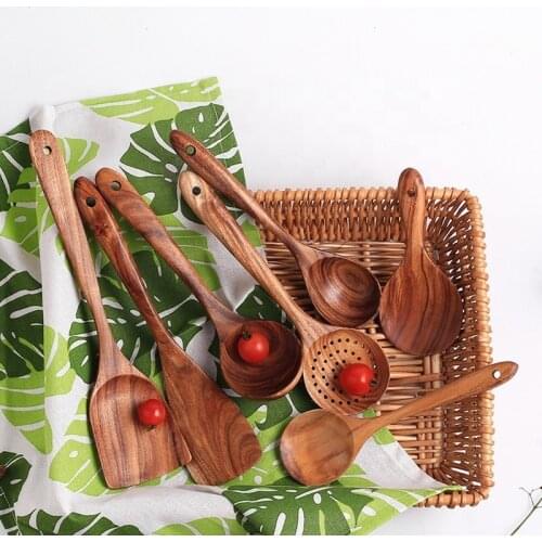 Cooking Utensils Set Teak Wooden Non Stick Cookware Tools Spatula Shovel Soup Spoon Scoop Home Kitchen Cooking Tool Sets