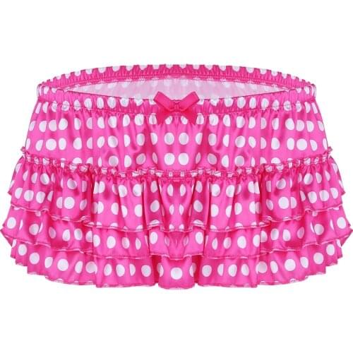 Mens Lingerie Gay Underwear Soft Shiny Satin Polka Dots Briefs BottomsTiered Ruffles Skirted Sexy Sissy Panties Underpants