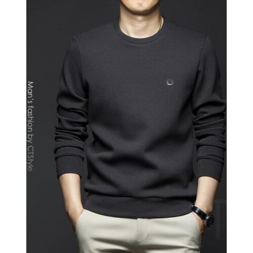 Autumn and winter mens round neck sweater thickened warm long-sleeved T-shirt bottoming shirt 2021 new mens autumn jacket