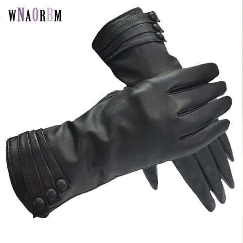 New Womens Gloves Genuine Leather Winter Warm Fluff Woman Soft Female Rabbit Fur Lining High-quality Mittens