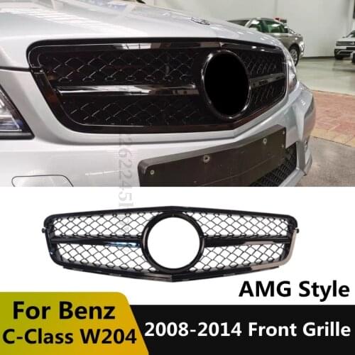 For Mercedes Benz W204 C Class 2008-2014 C180 C200 C250 C300 C350 Tuning Sport AMG Front Grill ABS Bumper Racing Grille