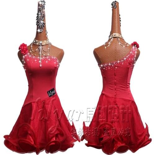 Latin Dance Dress Latin Skirt Competition Dress Costumes Performing Dress Practice Skirt Customize Adult Kids Lady Wine Red 123
