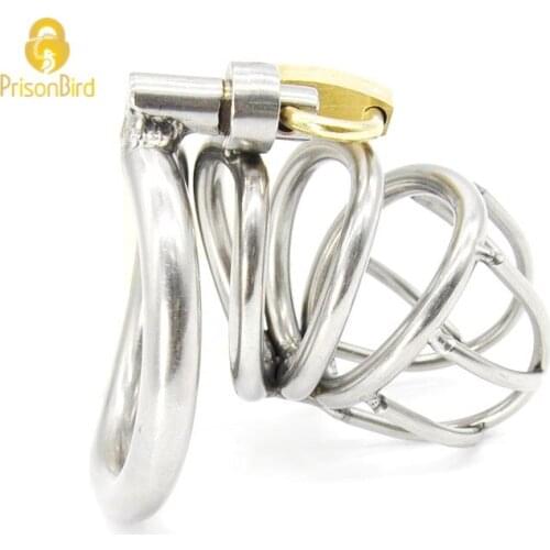 Queen Sex Training Couples Sex Games Penis Ring Limit Sex Male Chastity Device Bird Lock Stainless Steel Cock Cage A224-1