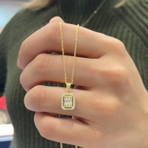 Trend Baget Zircon Gold Plated 925 Silver Necklace