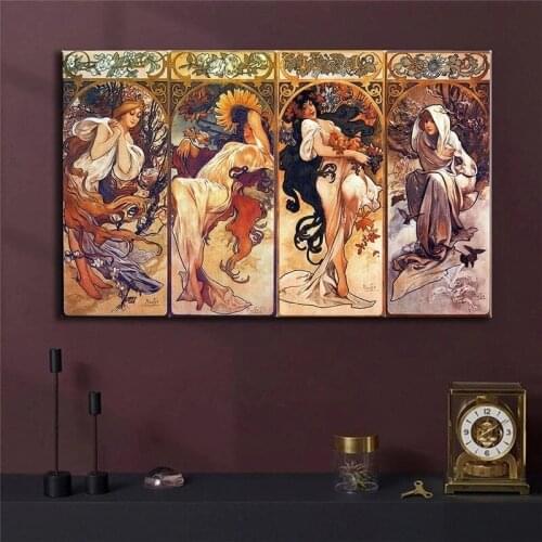 Alphonse Mucha Times of Day Vintage Canvas Paintings Posters and Prints Art Nouveau Woman Pictures for Living Room Decoration