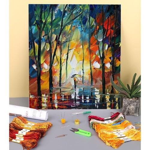 Little Park Printed Water-Soluble Canvas 11CT Cross Stitch Kit DIY Embroidery DMC Threads Painting Hobby Needlework Adults