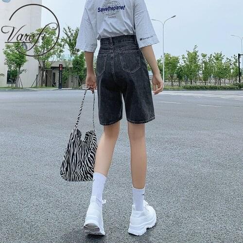 High waist denim shorts womens summer thin 2021 new 5-point pant straight tube loose show thin wide leg 5-point Pant