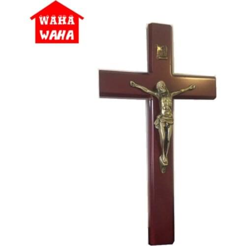 21.6Inch High Quality Rosewood Jesus Christ on INRI Carbonized Wood Cross Wall Crucifix Home Chapel Decoration Metal Sculpture