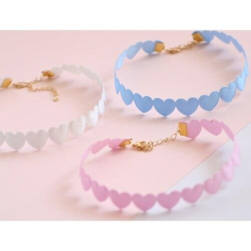 Japanese Lolita Cute Heart Necklace Lovely Girl Heart-shaped Clavicle Necklaces Cosplay Accessories