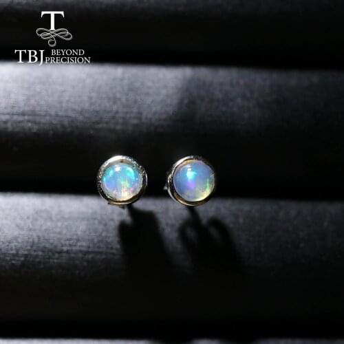 TBJ,Simple Opal earring Round 4mm Natural Ethiopia Opal gemstone Jewelry 925 sterling silver for girls daughter nice gift