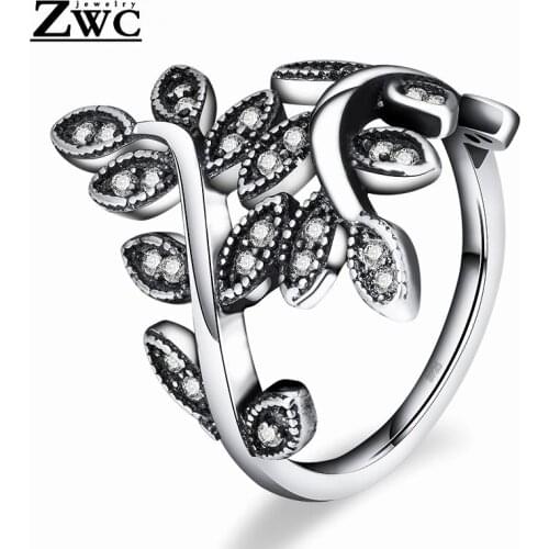 ZWC Fashion Classic Vintage Leaf Ring for Women Men Party Personality Charm Luxury Cubic Zirconia Ring Jewelry Gift Wholesale