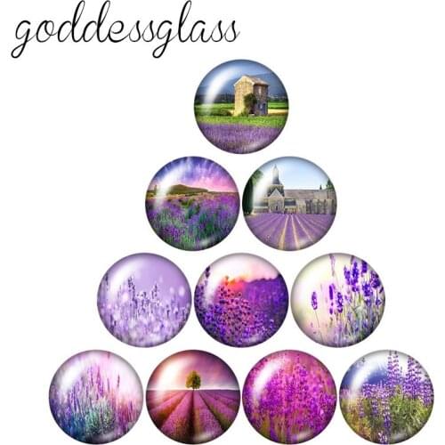 New Beauty Purple Flowers Lavender Purple 10pcs 12mm/16mm/18mm/25mm Round photo glass cabochon demo flat back Making findings
