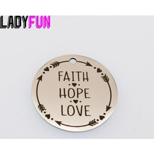 Faith Hope Love Charms Stainless Steel Christian Bible Charm High Polish Mirror Surface Pendant 30mm 10pcs