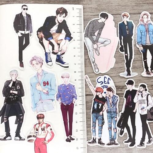 13PCS Cartoon hand drawn EXO Paper Lable Stickers Crafts And Scrapbooking Decorative Sticker DIY Lovely Stationery