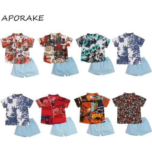 2021 0-5Y Gentleman Kids Baby Boy Clothing Set 7 Colors Tie Dye Print Short Sleeve Button Shirt+Solid Shorts Summer Casual 2pcs