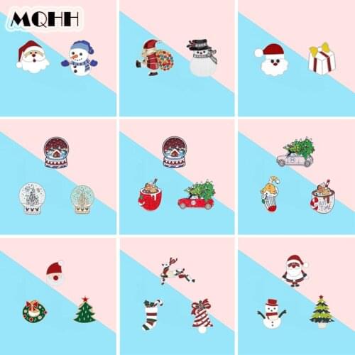 3/Set Cartoon New Year Christmas Gifts Enamel Brooch Christmas Old Man Elk Snowman Tree Castle Car Alloy Pin Badge Woman Jewelry