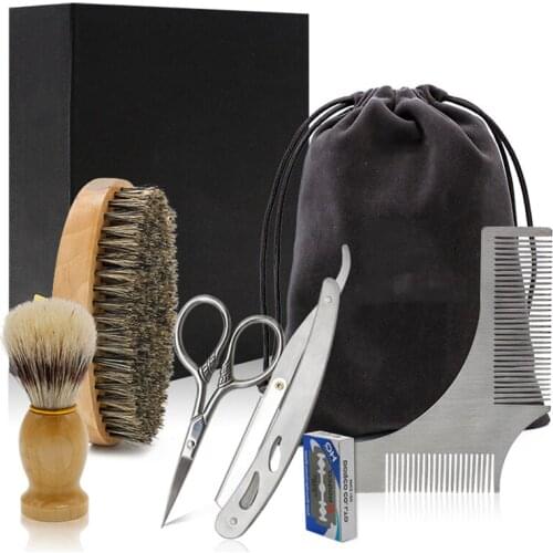5Pcs Professional Beard Comb Set Beard Styling Comb Set Mustache Scissors Repair Barber Shaving Beard Razor Kit