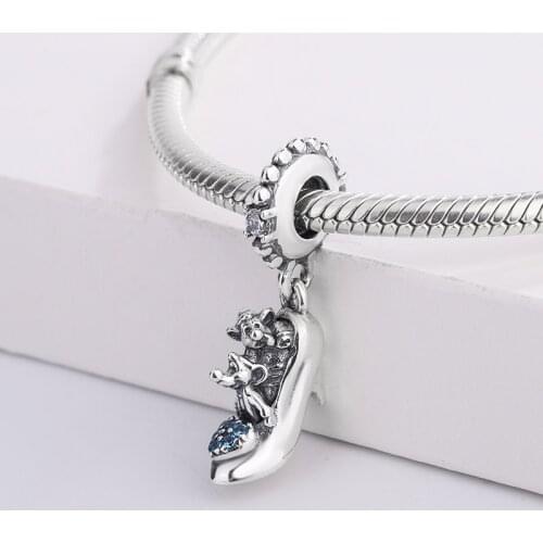 925 Sterling Silver Blue Zircon Mickey and Minnie Sitting Inside High Heels Charms Bracelet Jewelry Making For Pandora