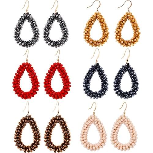 AENSOA 2021 Handmade Teardrop Crystal Beads Earrings for Woman Bohemia Beaded Braid Pendant Earring Big Long Earrings Oorbellen