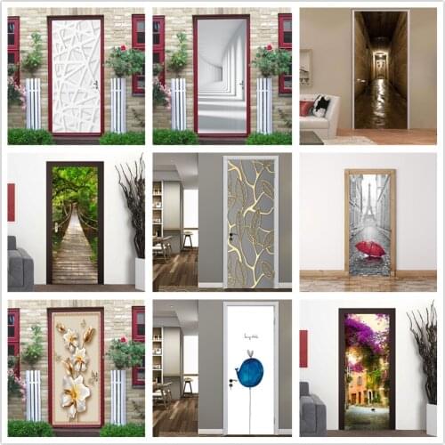 95x215cm White Lines Door Sticker DIY Peel and Stick Wallpaper Vinyl Waterproof Wall Decal Home Design stickers porte deurposter