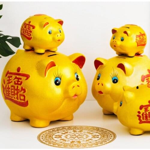 Large Cute Ceramic Pig Piggy Bank Big Children Safe Children Creative Golden Pig Piggy Bank Cofre De Moeda Money Box BA60XXG