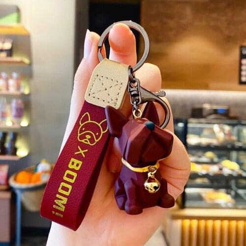 Cartoon Punk French Bulldog Keychain for Women PU Leather Cute Dog Key Chain Bag Pendant Jewelry Trinket Men Car Key Ring Keyfob