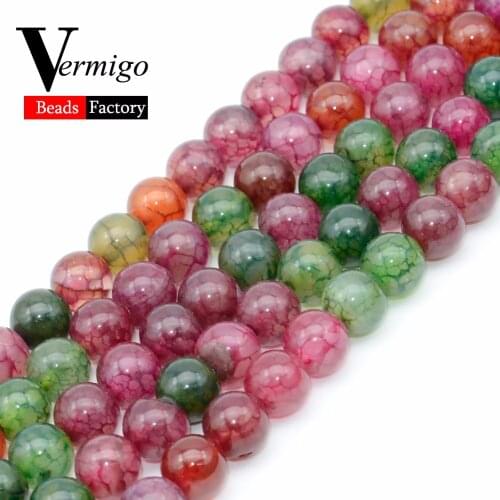 Natural Stone Onyx Multicolor Line Dragon Carcked Agates Beads For Jewelry Making Round Loose Beads 4 6 8 10MM 15"Strand Perles
