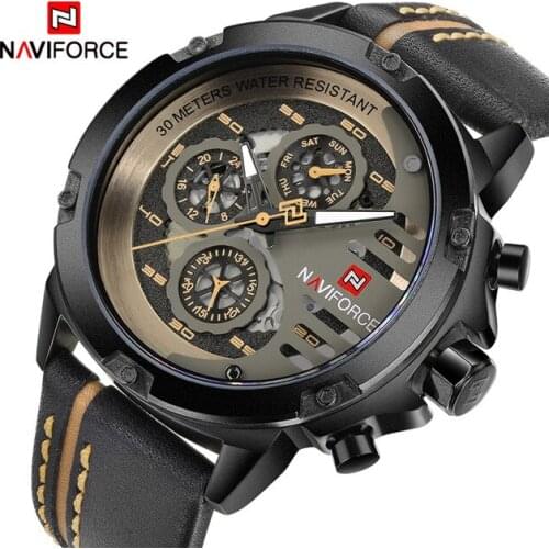 NAVIFORCE Mens Watches Top Brand Luxury Waterproof Date Quartz Watch Man Leather Sport Wrist Watch Men Waterproof Clock Dropship