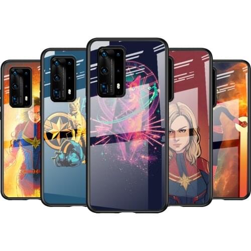 Tempered Glass Cover Captain Marvel For Huawei P40 P30 P20 P10 Pro Plus Lite 5G 2019 Shockproof Shell Phone Case