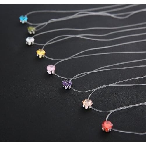 Fashion 1piece 6claws CZ Collar Choker Necklace Invisible Transparent Fishing Line Crystal Pendant Necklace for Women