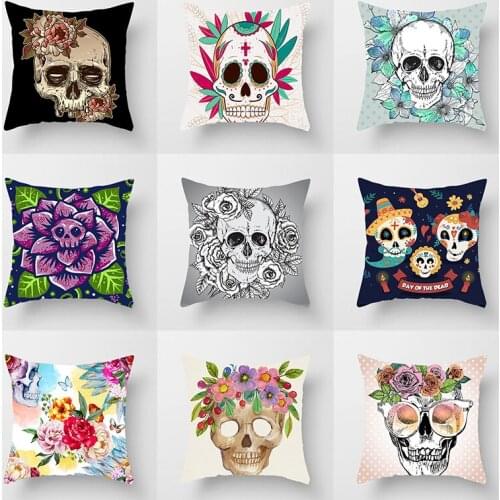 Flowers skull Party Halloween Anime Cushion Cover White Skull Pumpkin Decoration Throw European Pillow Case Sofa kussen hoes