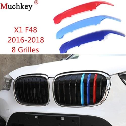 For BMW X1 F48 2016 2017 2018 Front Grille Trim Strips Grill Performance Sports Cover Sticker 3 Colors 3D M Styling 8 Grilles