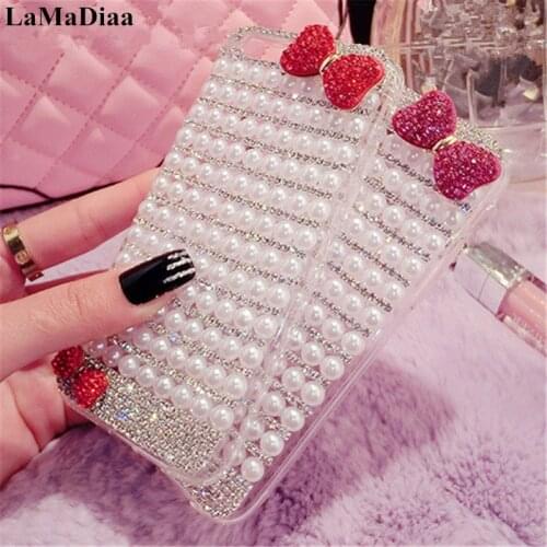 For Samsung Galaxy J3 J5 J6 J7 J8 2018 A6 A8 A7 A5 A3 Prime Plus Pro Crystal Diamond Pearl Glitter Bow Soft Phone Case Cover