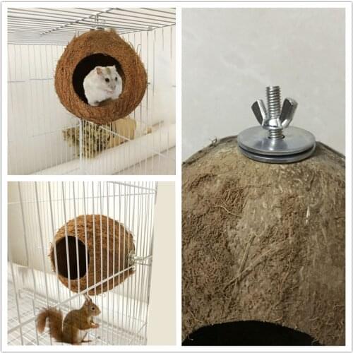 Parrot Nest Natural Coconut Shell House Cage Feeder Parakeet Birds Squirrel Hamster Nest Pet Animal Hut