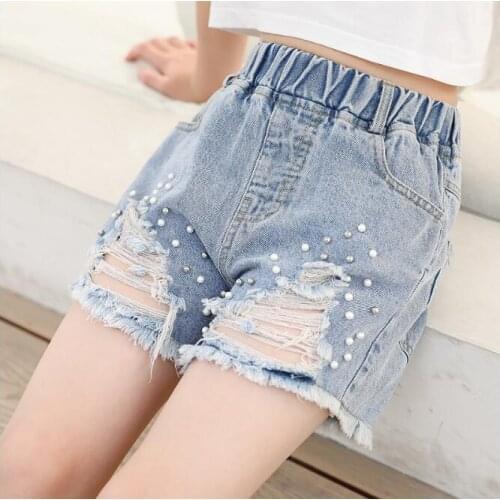 Girls Denim Shorts Teenage Summer Pearl Short Pants Kids Beach Clothes Childrens Shorts For Teenage Girls 6 8 10 12 14Year