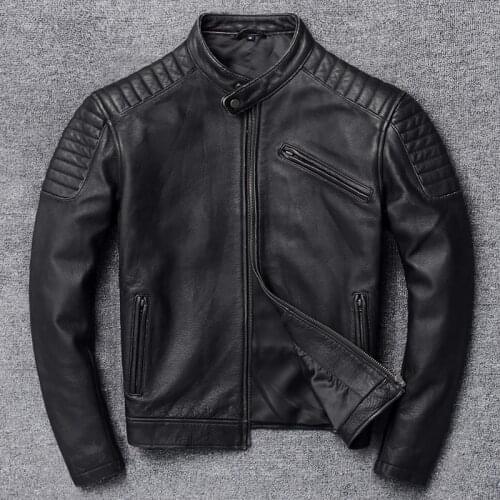 YR!Free shipping.sales.classic motor biker genuine leather jacket.cool slim cowhide coat.men fashion vintage jacket.plus size